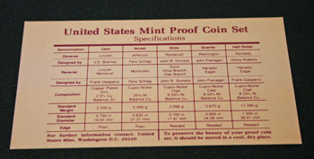 1991 Proof Set coin specifications