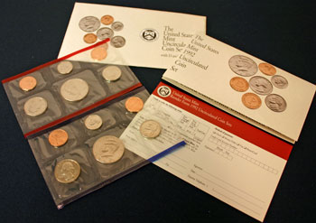 1992 Mint Set opened showing coins and contents