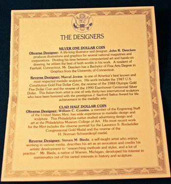 1992 Prestige Set coin designers 1992 Prestige Set certificate of authenticity