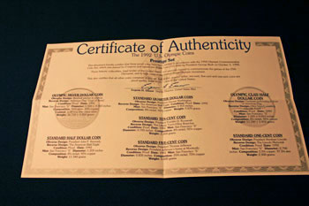 1992 Prestige Set certificate of authenticity 1992 Prestige Set certificate