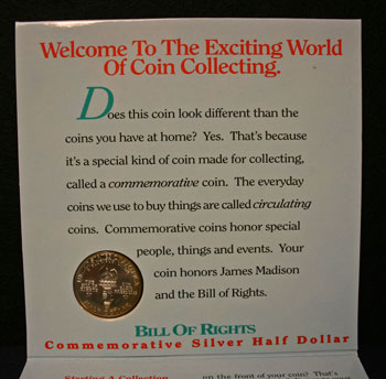 Young Collectors Edition Coin Sets 1993 Bill of Rights coin package reverse