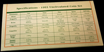 1993 Mint Set coin specifications