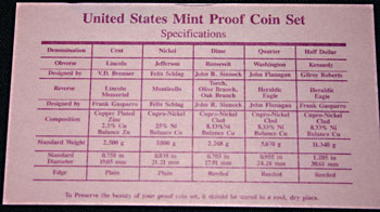 1993 Proof Set Coin Specifications