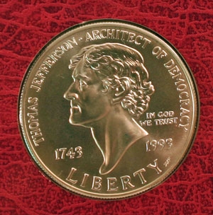 1993 Thomas Jefferson Commemorative Silver Dollar obverse