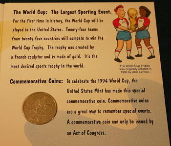 Young Collectors Edition Coin Sets 1994 World Cup Soccer clad coin package contents 1