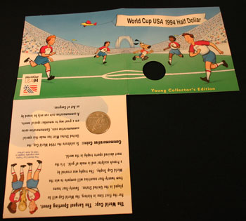 Young Collectors Edition Coin Sets 1994 World Cup Soccer clad coin package unfolded outside