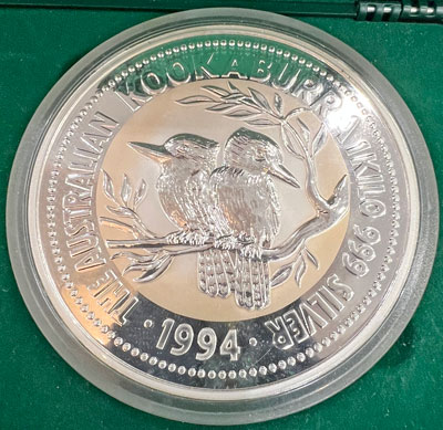 1994 australian kookaburra one kilogram silver 30 dollar coin reverse