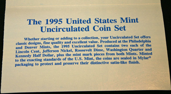 1995 Mint Set bottom of insert large view 1995 Mint Set bottom of insert large view