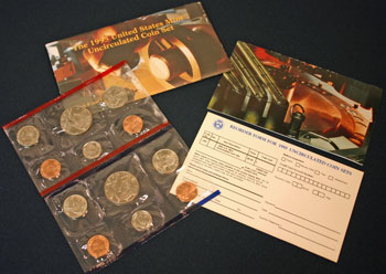 1995 Mint Set opened showing coins and contents