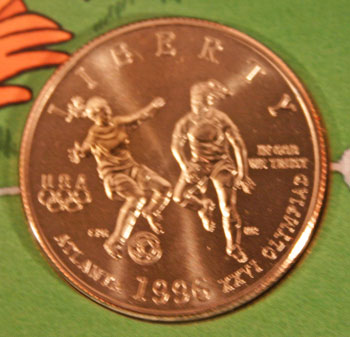 Young Collectors Edition Coin Sets 1996 Atlanta Olympics Soccer clad half dollar obverse
