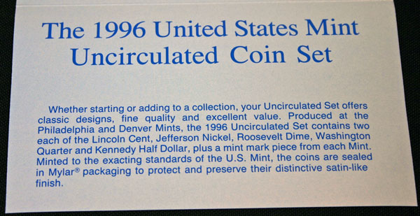 1996 Mint Set bottom of insert large view