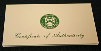 1996 Proof Set Certificate of Authenticity