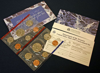 1997 Mint Set opened showing coins and contents
