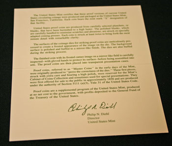 1998 Proof Set Certificate of Authenticity inside