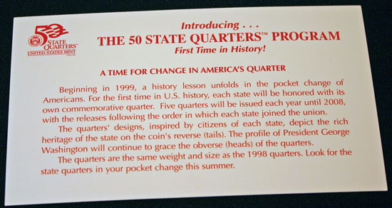 1999 Mint Set denver state quarters card back large