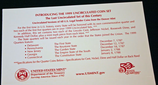 1999 Mint Set denver top of insert large 1999 Mint Set denver top of insert large