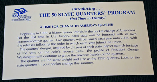 1999 Mint Set philadelphia state quarters card back large