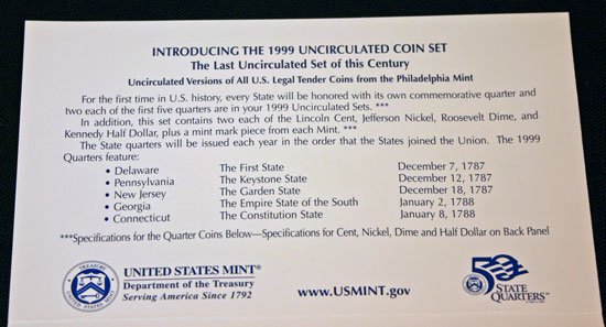 1999 Mint Set philadelphia top of insert large 1999 Mint Set philadelphia top of insert large