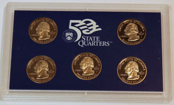 1999 Proof Set obverse of five quarters proof coins