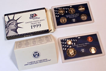 1999 Proof Set opened showing coins and contents