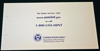 1999 Susan B. Anthony Mint Set back of insert