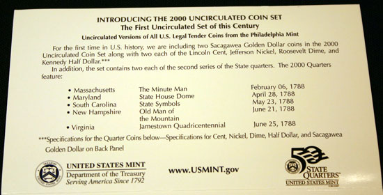 2000 Mint Set inside top of Philadelphia insert 2000 Mint Set inside top of Philadelphia insert