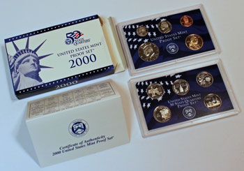 2000 Proof Set opened showing proof coins and contents