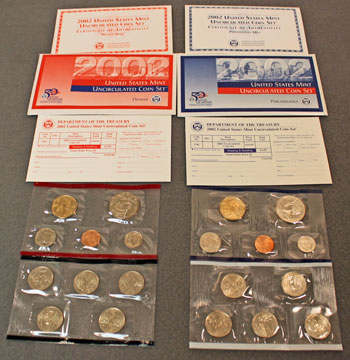 2002 Mint Set opened showing contents of uncirculated coins