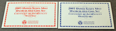 2003 Mint Set front of insert describing uncirculated coins