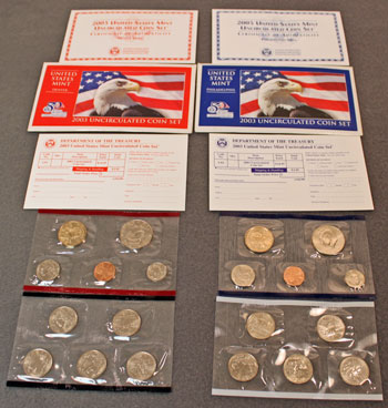 2003 Mint Set opened showing contents of uncirculated coins and inserts
