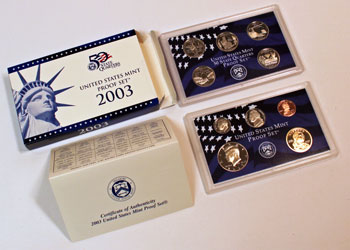 2003 Proof Set opened showing proof coins and contents