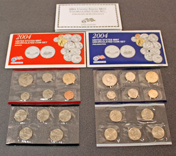 2004 Mint Set opened showing contents of uncirculated coins