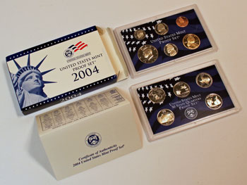 2004 Proof Set opened showing proof coins and contents