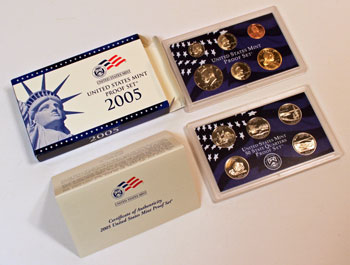 2005 Proof Set opened showing proof coins and contents