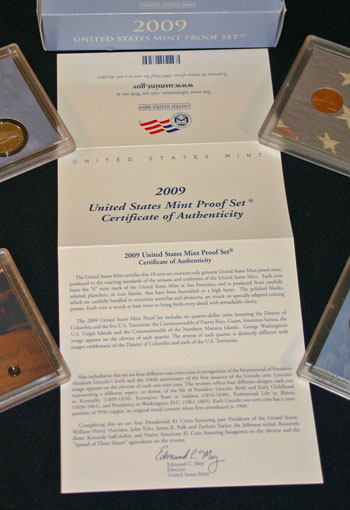 2009 Proof Set Certificate of Authenticity message