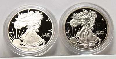 2010 Silver American Eagle Dollar obverse comparion of real versus fake