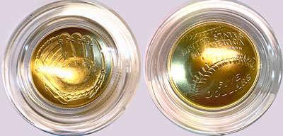 2014 National Baseball Hall of Fame Five Dollar Gold Coin obverse and reverse