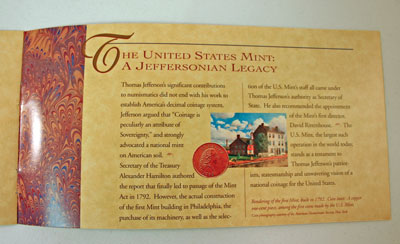 Thomas Jefferson Coin and Currency Set Booklet page 6 Thomas Jefferson Coin and Currency Set Booklet page 6