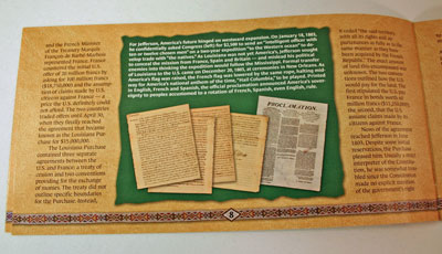 Lewis and Clark Coin and Currency Set Louisiana Purchase Booklet page 8 Lewis and Clark Coin and Currency Set Louisiana Purchase Booklet page 8