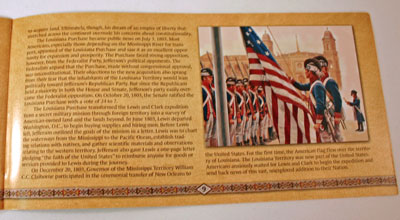 Lewis and Clark Coin and Currency Set Louisiana Purchase Booklet page 9 Lewis and Clark Coin and Currency Set Louisiana Purchase Booklet page 9