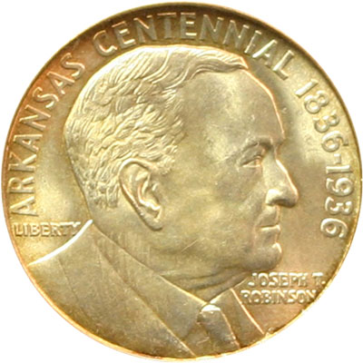 Arkansas Centennial Half Dollar commemorative coin reverse with Robinson Arkansas Centennial Half Dollar commemorative coin reverse with Robinson