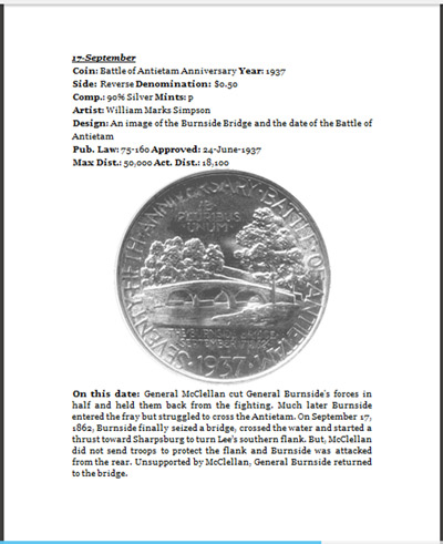 Days of Our Coins September 17 with Battle of Antietam Silver Half Dollar