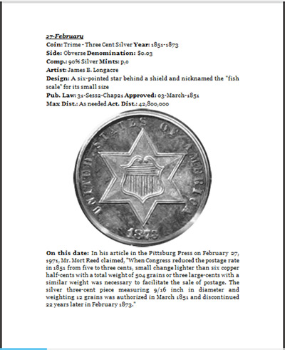 Days of Our Coins February 27 with three-cent silver trime