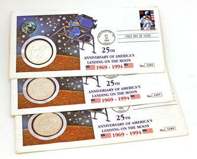 Moon Landing 25th anniversary first day covers stamp and coin