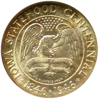 Iowa Centennial half dollar commemorative coin reverse