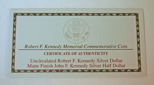 Kennedy Collector's Set Certificate of Authenticity