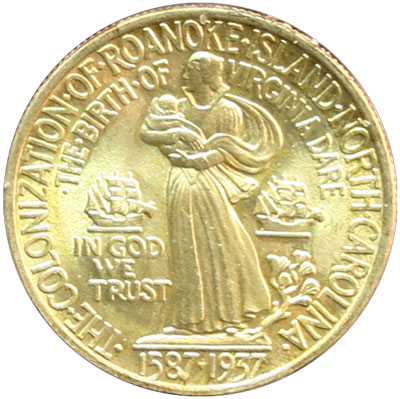 Roanoke Island NC 350th Anniversary half dollar commemorative coin reverse