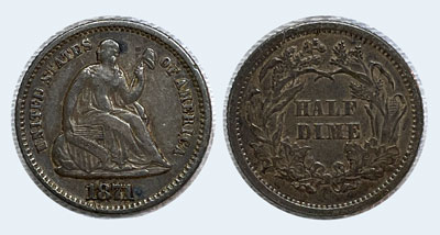 Seated Liberty Half Dime Coin 1871 Philadelphia