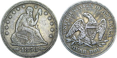 Liberty Seated Quarter Coin 1853 Variety 2