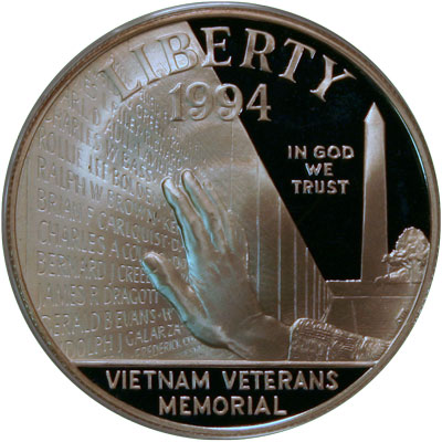 Vietnam Veterans Memorial 1994 Commemorative Silver Dollar Coin obverse